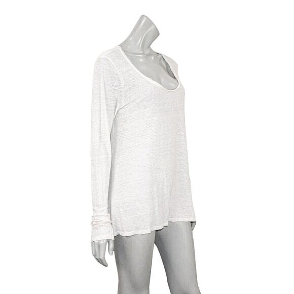 CP SHADES Mixed 100% Linen x Cotton Silk Scoop Neck Pullover in White Medium - Picture 4 of 9